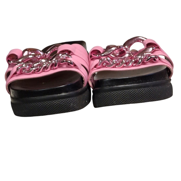 Nine West Platform Slides Chain Detail Pink Slip-On Flat Sandals Women Size 10 - Picture 10 of 16